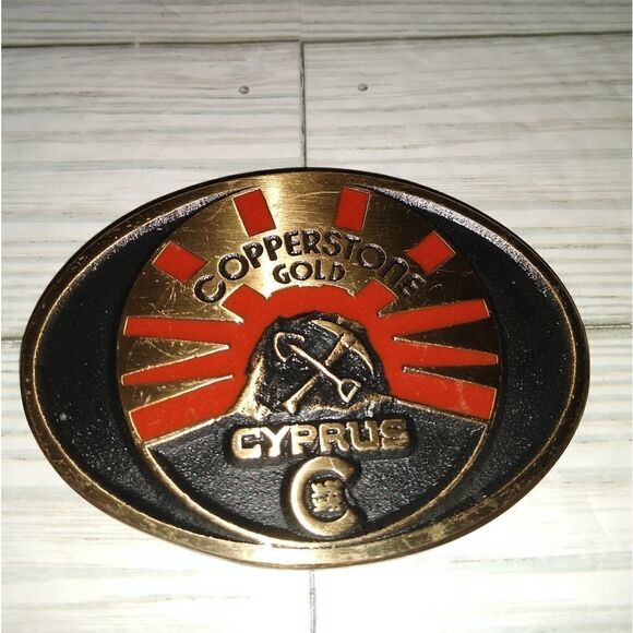 DynaBuckle Provo Utah Solid Brass Vintage Belt Buckle Copperstone Gold Cyprus - Picture 6 of 8